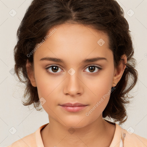 Neutral white child female with medium  brown hair and brown eyes