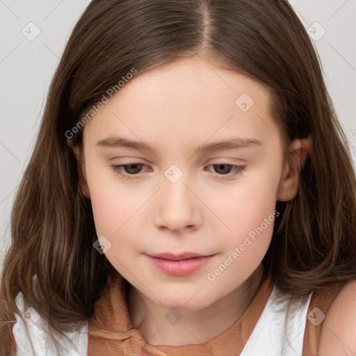 Neutral white child female with long  brown hair and brown eyes