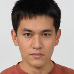 Neutral asian young-adult male with short  brown hair and brown eyes