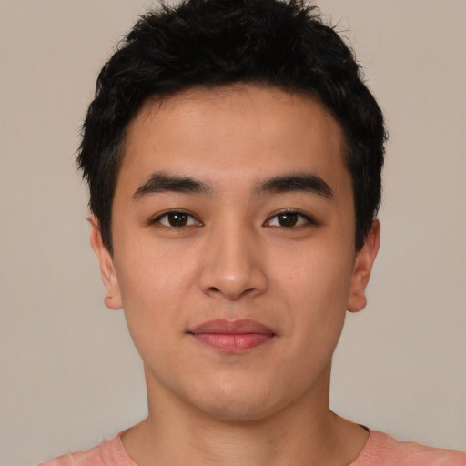 Neutral asian young-adult male with short  black hair and brown eyes