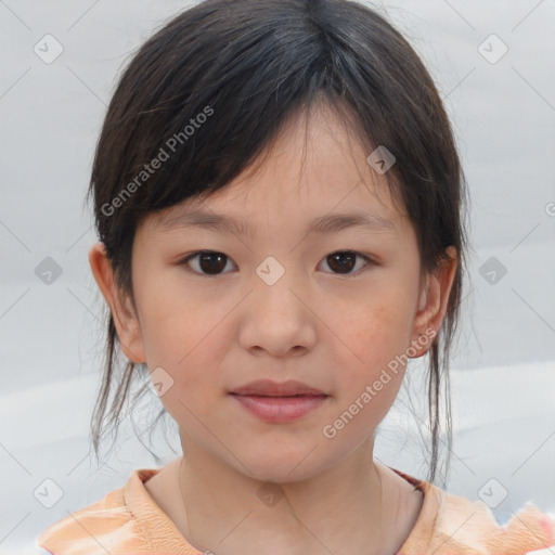 Neutral asian child female with medium  brown hair and brown eyes