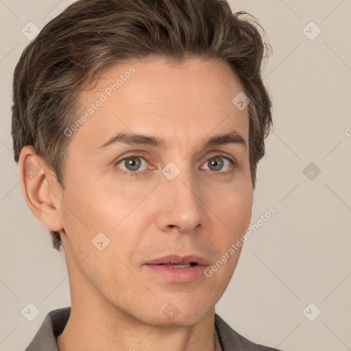 Neutral white adult male with short  brown hair and brown eyes