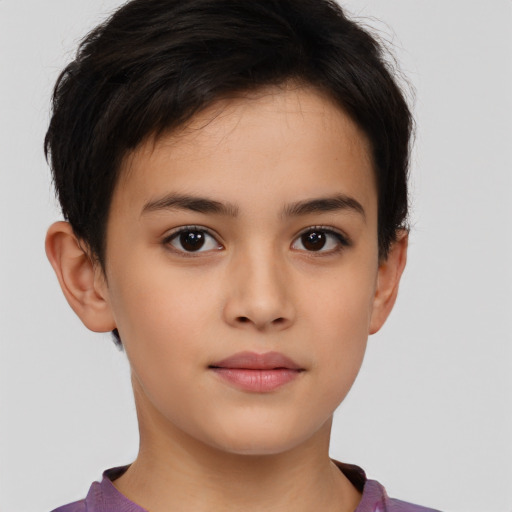 Neutral white child female with short  brown hair and brown eyes