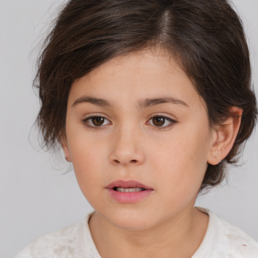 Neutral white child female with medium  brown hair and brown eyes