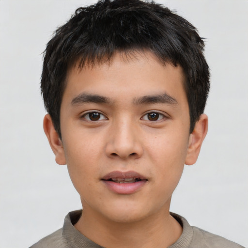 Neutral asian young-adult male with short  brown hair and brown eyes