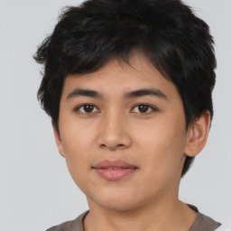 Neutral asian young-adult male with short  brown hair and brown eyes