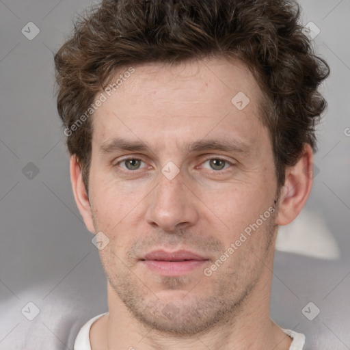 Neutral white adult male with short  brown hair and brown eyes