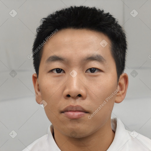 Neutral asian young-adult male with short  black hair and brown eyes