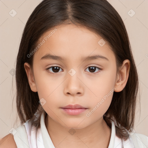 Neutral white child female with medium  brown hair and brown eyes