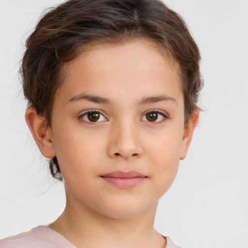 Neutral white child female with short  brown hair and brown eyes