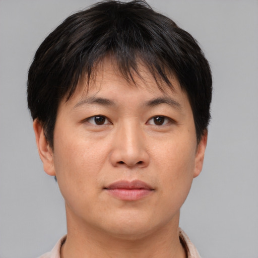 Neutral asian young-adult female with short  brown hair and brown eyes