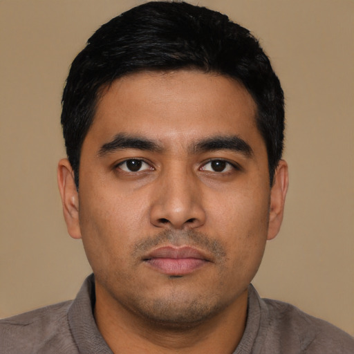 Neutral asian young-adult male with short  black hair and brown eyes