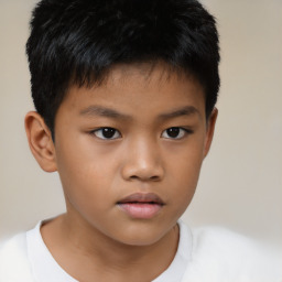 Neutral asian child male with short  brown hair and brown eyes