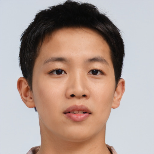 Neutral asian young-adult male with short  brown hair and brown eyes