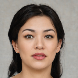 Neutral asian young-adult female with medium  black hair and brown eyes