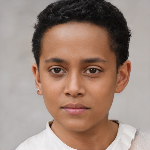 Neutral latino child male with short  black hair and brown eyes
