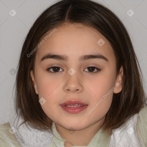 Neutral white child female with medium  brown hair and brown eyes