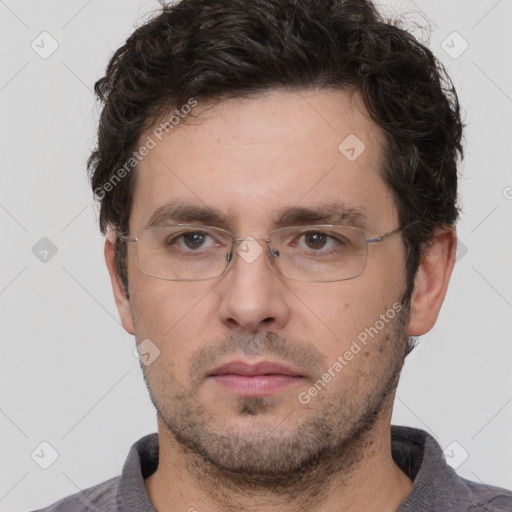 Neutral white adult male with short  brown hair and brown eyes