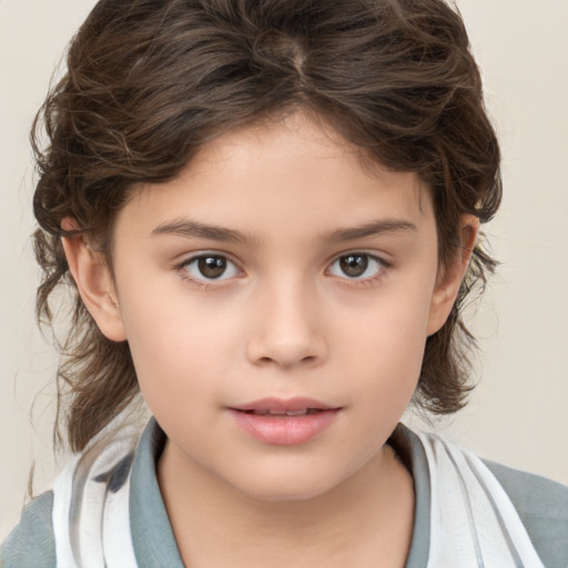 Neutral white child female with medium  brown hair and brown eyes