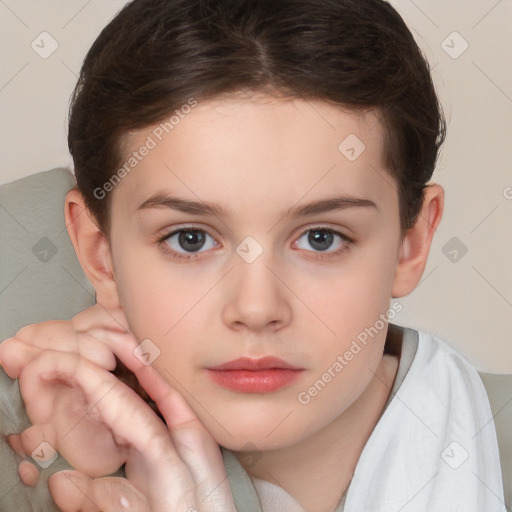 Neutral white child female with short  brown hair and brown eyes