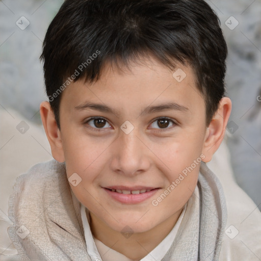 Joyful white child male with short  brown hair and brown eyes