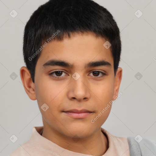 Neutral asian child male with short  brown hair and brown eyes