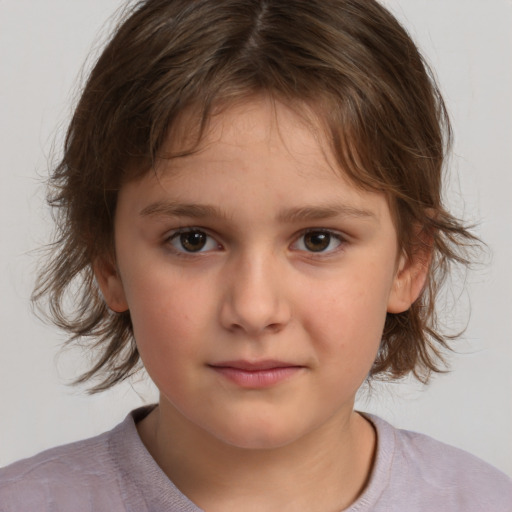 Neutral white child female with medium  brown hair and brown eyes