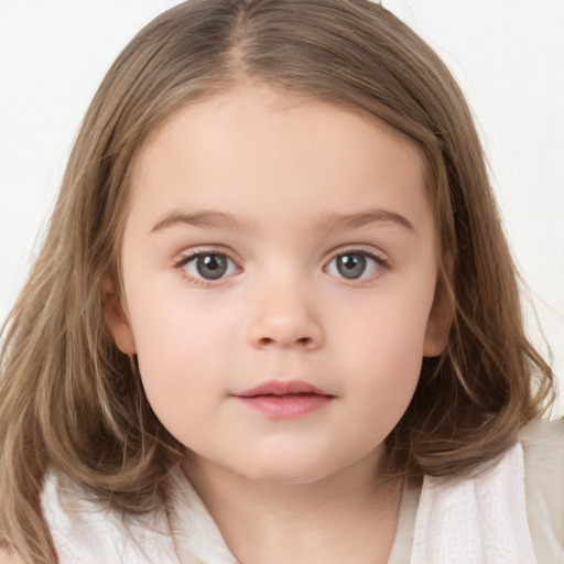 Neutral white child female with medium  brown hair and brown eyes