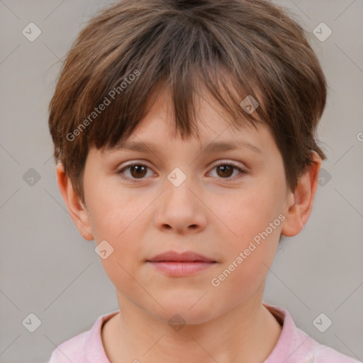 Neutral white child female with short  brown hair and brown eyes