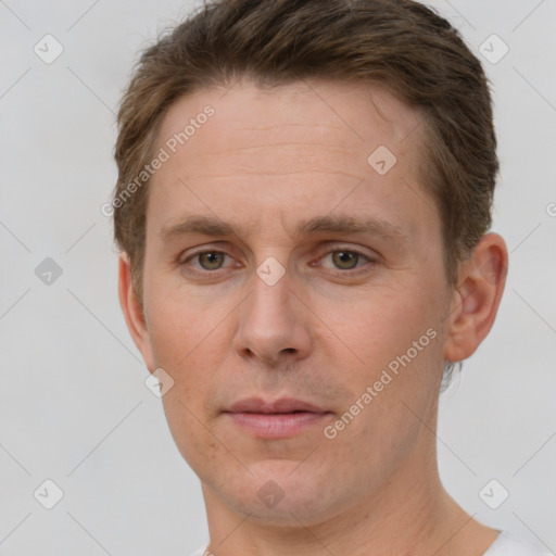 Neutral white adult male with short  brown hair and brown eyes