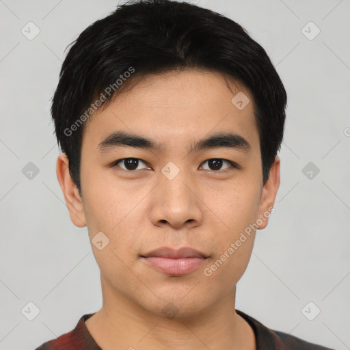 Neutral asian young-adult male with short  black hair and brown eyes