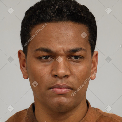 Neutral black young-adult male with short  brown hair and brown eyes
