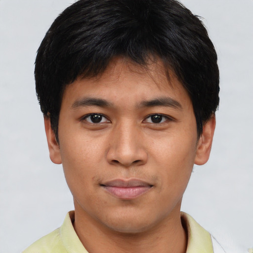 Neutral asian young-adult male with short  brown hair and brown eyes