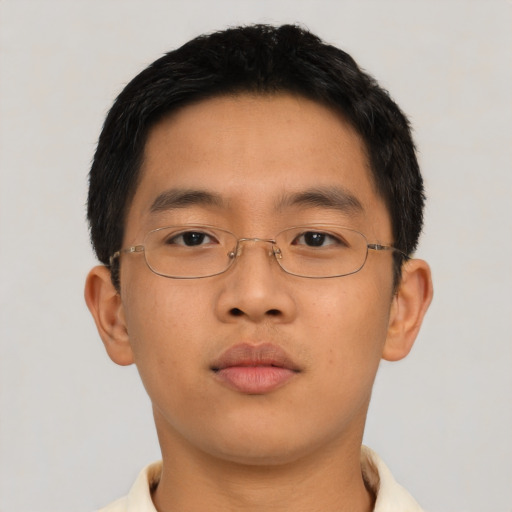Neutral asian young-adult male with short  brown hair and brown eyes