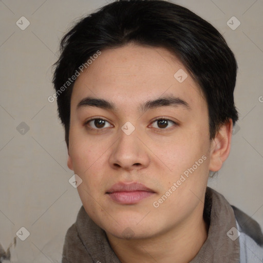 Neutral asian young-adult male with short  brown hair and brown eyes