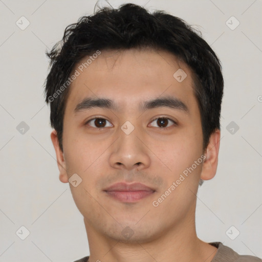 Neutral asian young-adult male with short  black hair and brown eyes