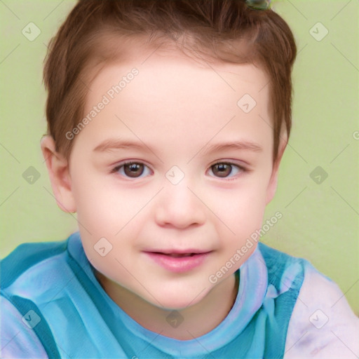 Joyful white child female with short  brown hair and brown eyes