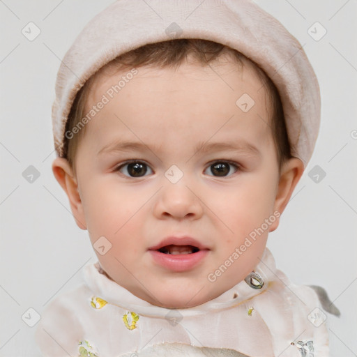 Neutral white child female with short  brown hair and brown eyes