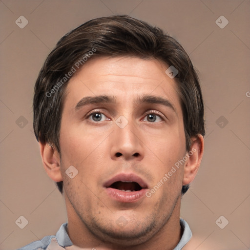 Neutral white adult male with short  brown hair and brown eyes