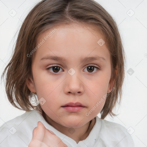 Neutral white child female with medium  brown hair and brown eyes