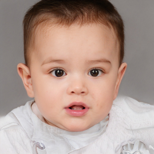 Neutral white child female with short  brown hair and brown eyes