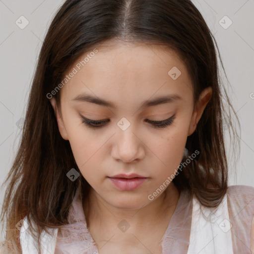 Neutral white child female with medium  brown hair and brown eyes