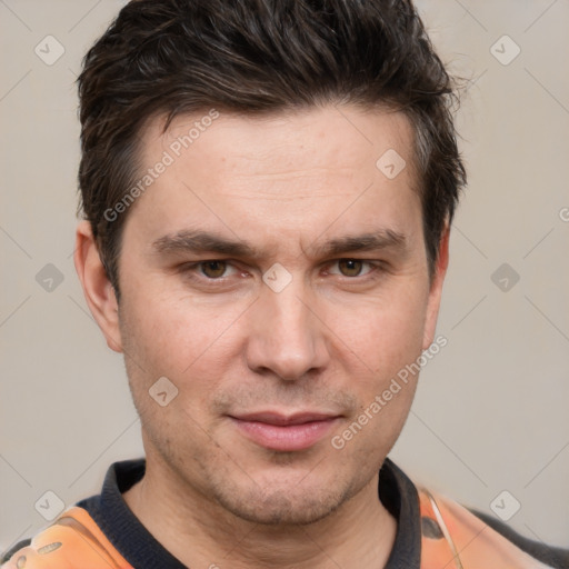 Neutral white adult male with short  brown hair and brown eyes