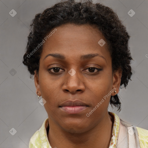 Neutral black young-adult female with short  brown hair and brown eyes