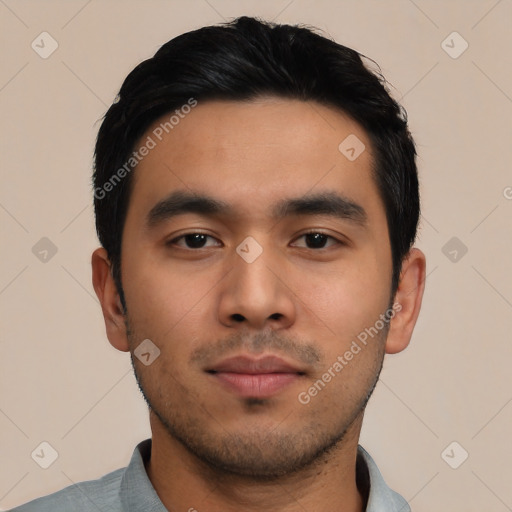 Neutral asian young-adult male with short  black hair and brown eyes