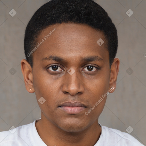 Neutral black young-adult male with short  brown hair and brown eyes