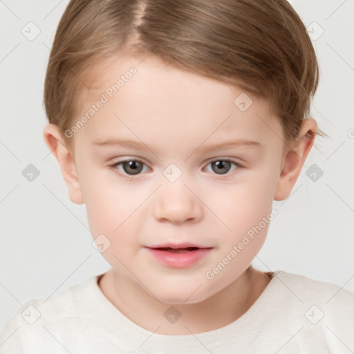 Neutral white child female with short  brown hair and brown eyes