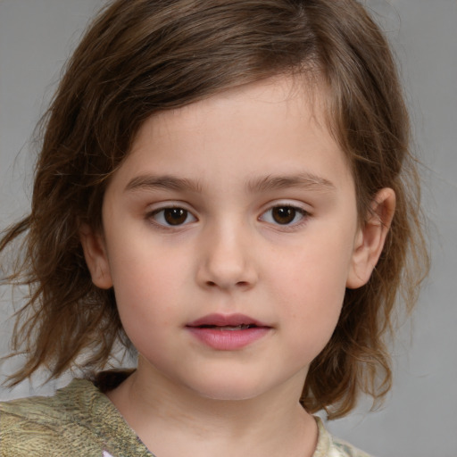 Neutral white child female with medium  brown hair and brown eyes