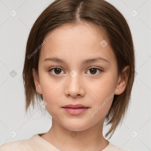 Neutral white child female with medium  brown hair and brown eyes