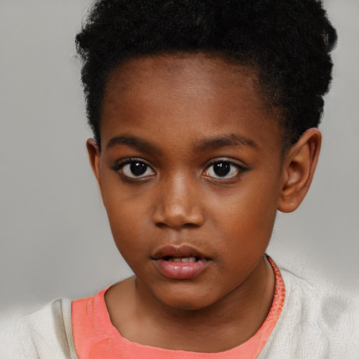 Neutral black child female with short  brown hair and brown eyes